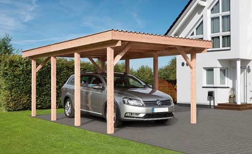 Carport 3x9 m Schneelast bis 200 Kg/qm möglich Holz-Bausatz 11/11 cm Stützen 